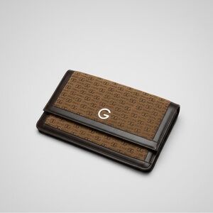 🐿️ Vintage 1980s Gucci GG Monogram Canvas Clutch Shoulder Bag Brown Leather Trim